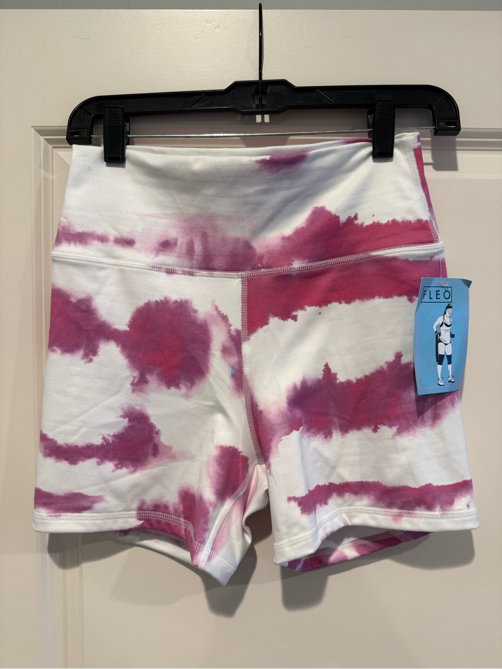 NEW - Fleo White and Pink Tie-Dye High-Rise Athletic Shorts